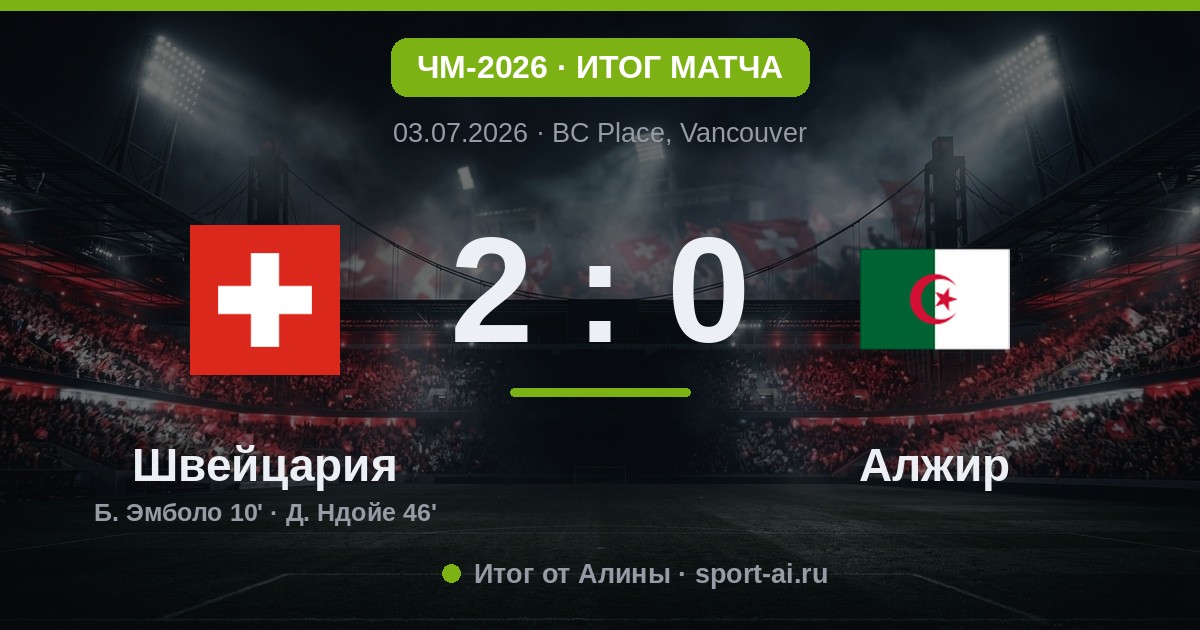 Швейцария разобралась с Алжиром на чужом поле: 2:0 в Ванкувере